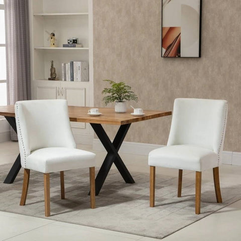 Set of 2 Modern Dining Chairs, Beige & White