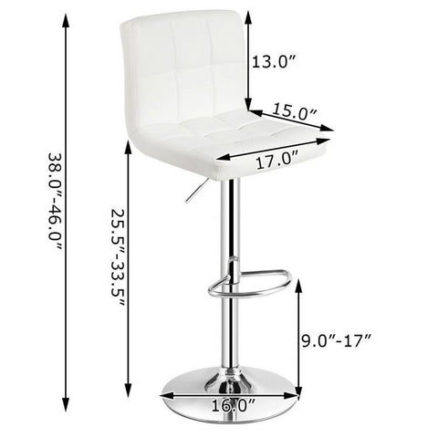 Set of 2 Modern Adjustable Height Bar Stool with White PU Leather Swivel Seat