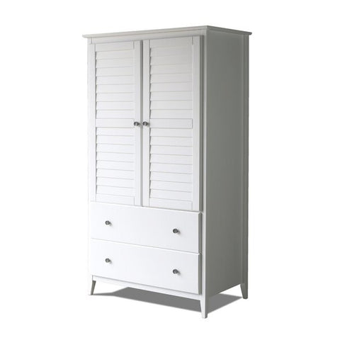 FarmHome Louvered Distressed White Solid Pine Armoire