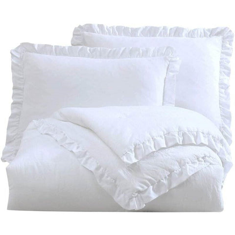 King Size White Ruffled Edge Microfiber Comforter Set