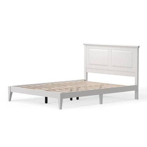 Queen Traditional Solid Oak Wooden Platform Bed Frame with Headboard in White