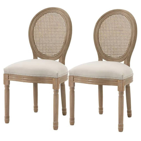 Set of 2 Upholstered Armless Rattan Back Dining Chairs