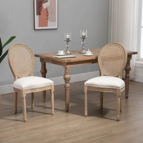 Set of 2 Upholstered Armless Rattan Back Dining Chairs