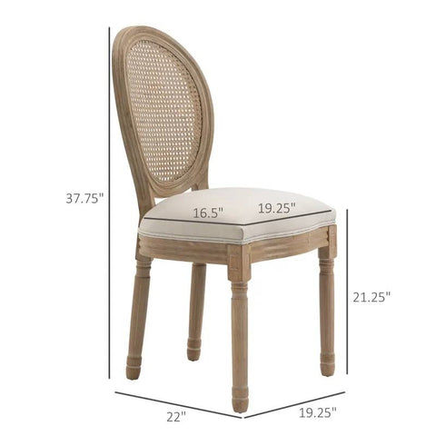 Set of 2 Upholstered Armless Rattan Back Dining Chairs