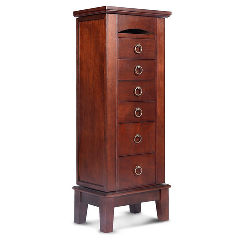 Medium Brown Wood Jewlery Armoire Storage Chest Cabinet with Mirror