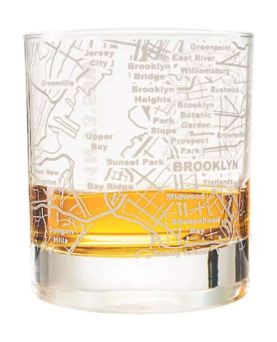 Whiskey Glass - 10 Oz Tumbler for Brooklyn Lovers Etched with Brooklyn Map