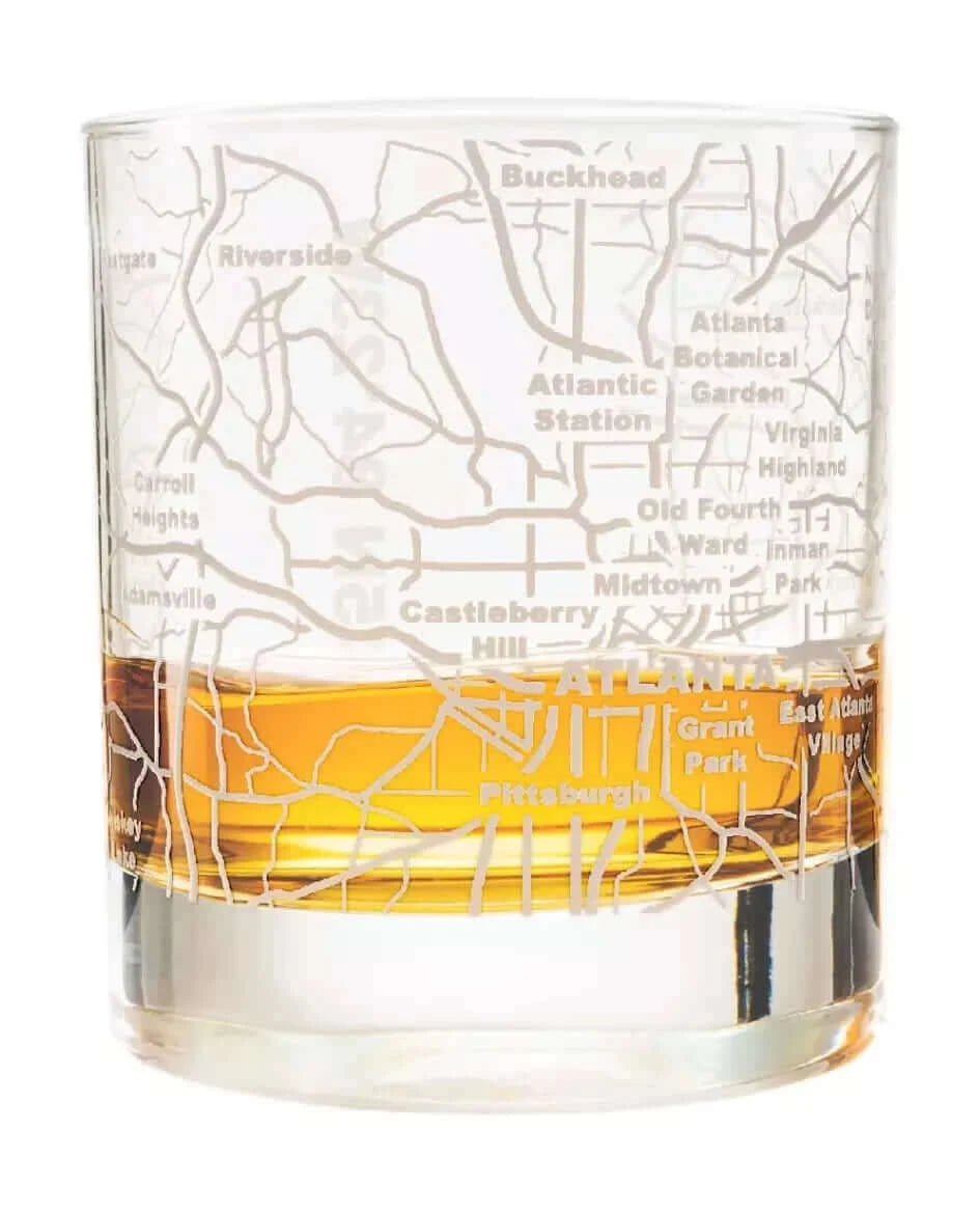 Whiskey Glass - 10 Oz Tumbler for Atlanta Lovers Etched with Atlanta Map