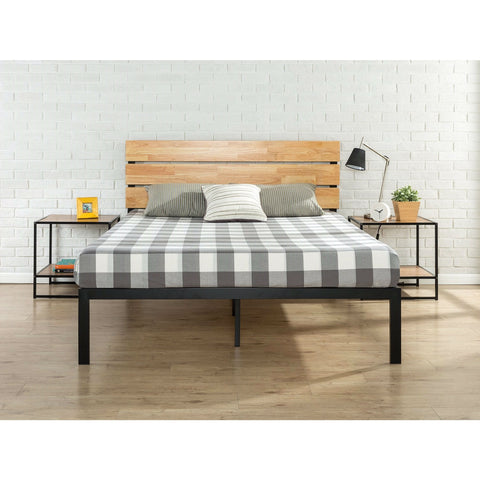 Queen size Modern Wood and Metal Platform bed Frame with Headboard