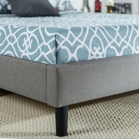 King size Grey Upholstered Platform Bed with Classic Button Tufted Headboard