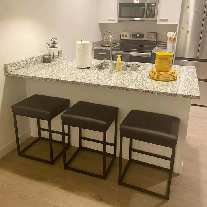 Set of 3 Bar Stools for Kitchen, 24" Backless Modern Square Bar Stools