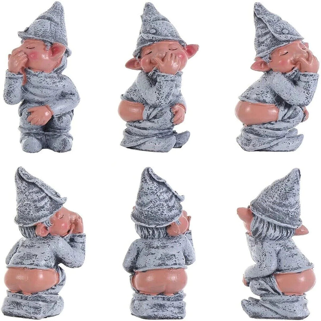 Naughty Gnome Miniature Resin Statue: Funny Pooping Dwarf