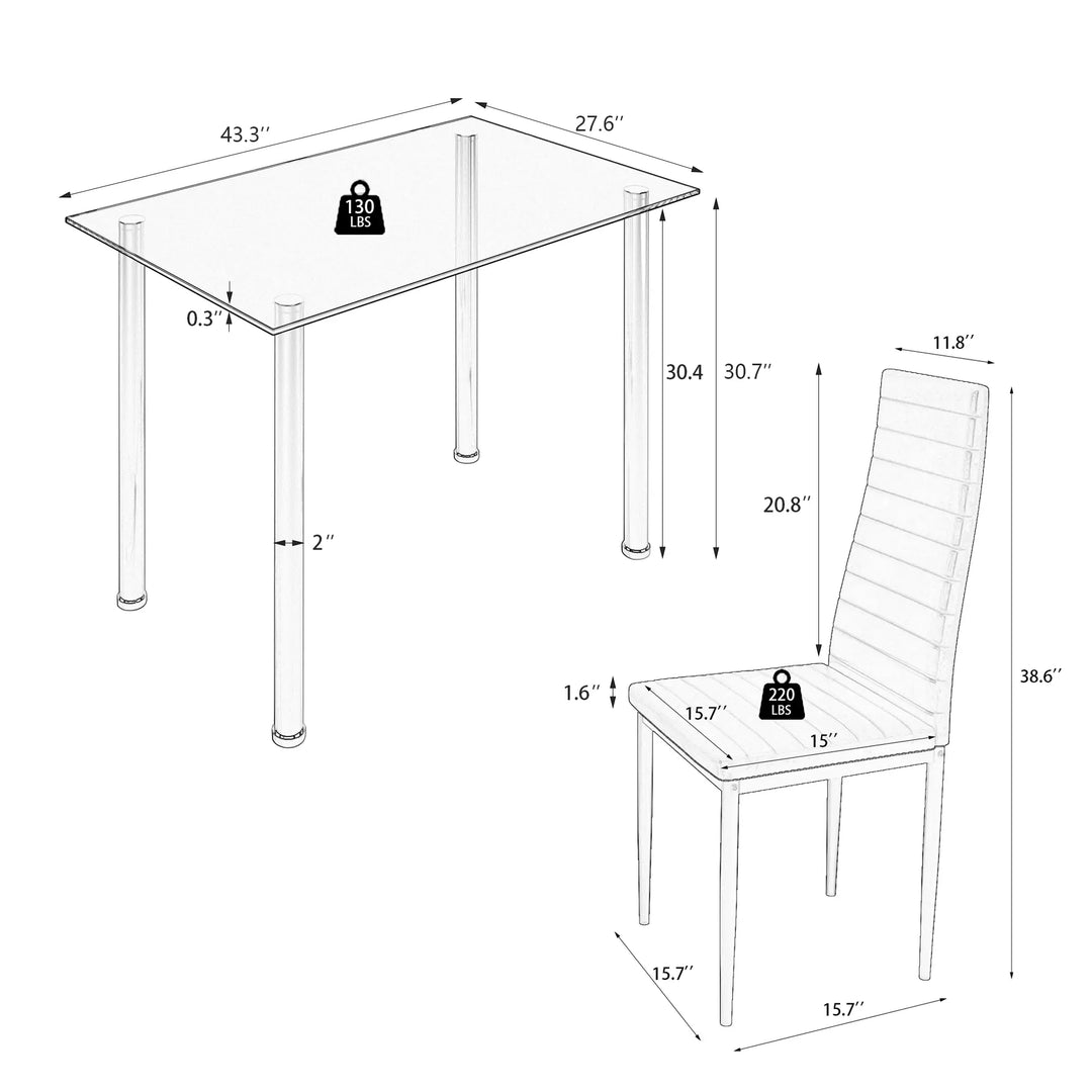 Black Kitchen Table Set, 5 Pieces Dining Table Set, Tempered Glass