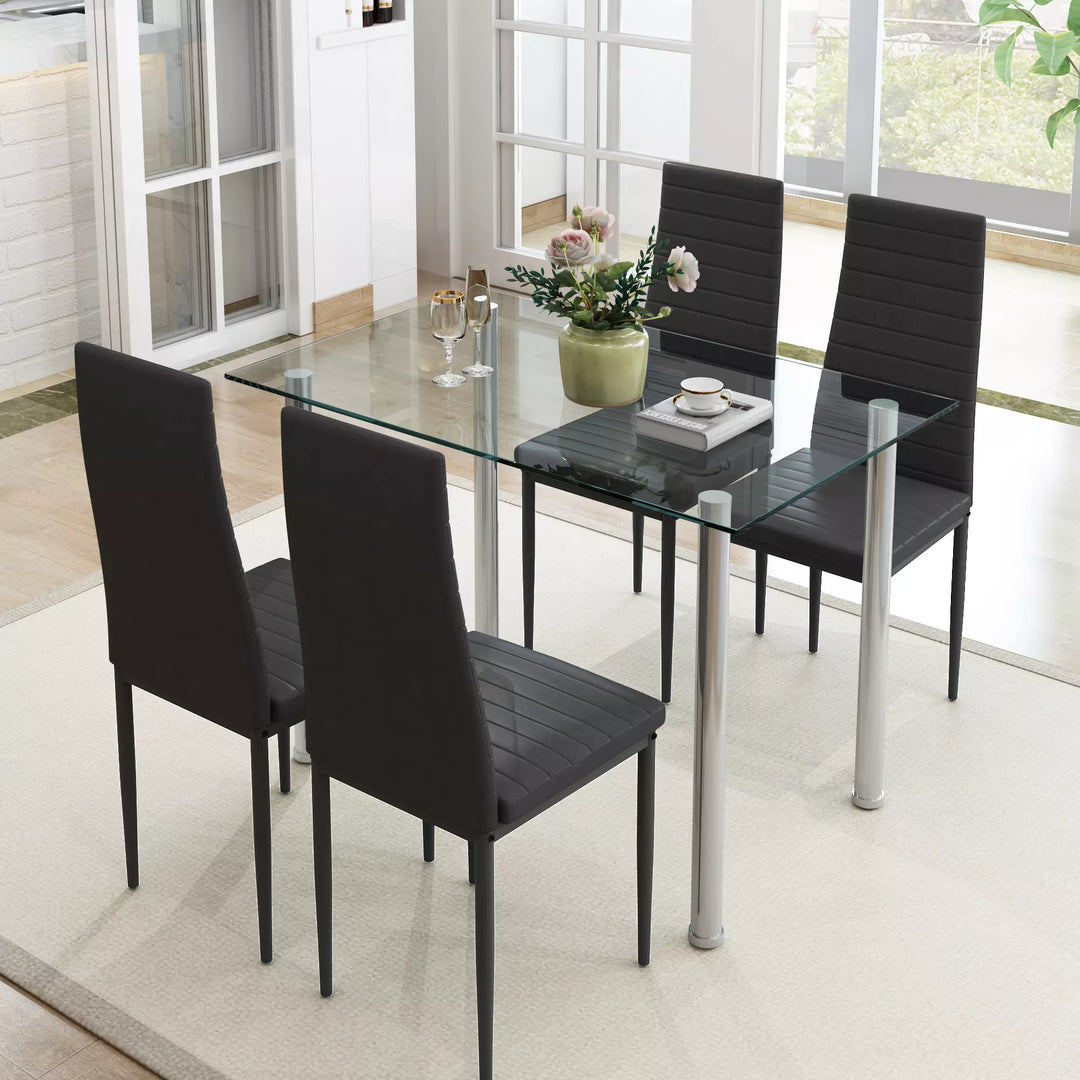 Black Kitchen Table Set, 5 Pieces Dining Table Set, Tempered Glass