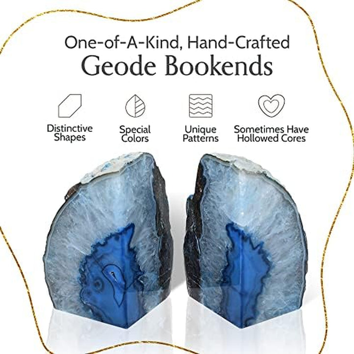 1 Pair Blue Agate Bookends A-Grade Quality Heavy Duty Decorative Stone