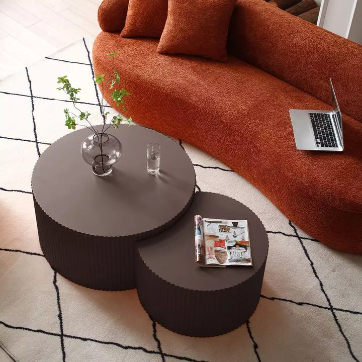 Modern Matte Black Round Wooden Tables (Set of 2)