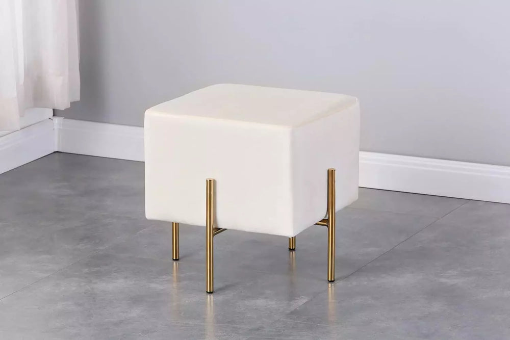 Set of 2 Velvet Ottoman Stool, Modern Gold Vanity Stool Square, Cream