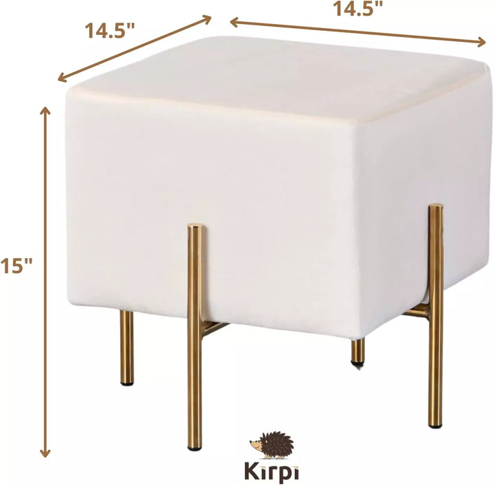 Set of 2 Velvet Ottoman Stool, Modern Gold Vanity Stool Square, Cream