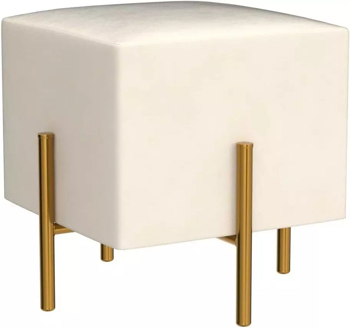 Set of 2 Velvet Ottoman Stool, Modern Gold Vanity Stool Square, Cream