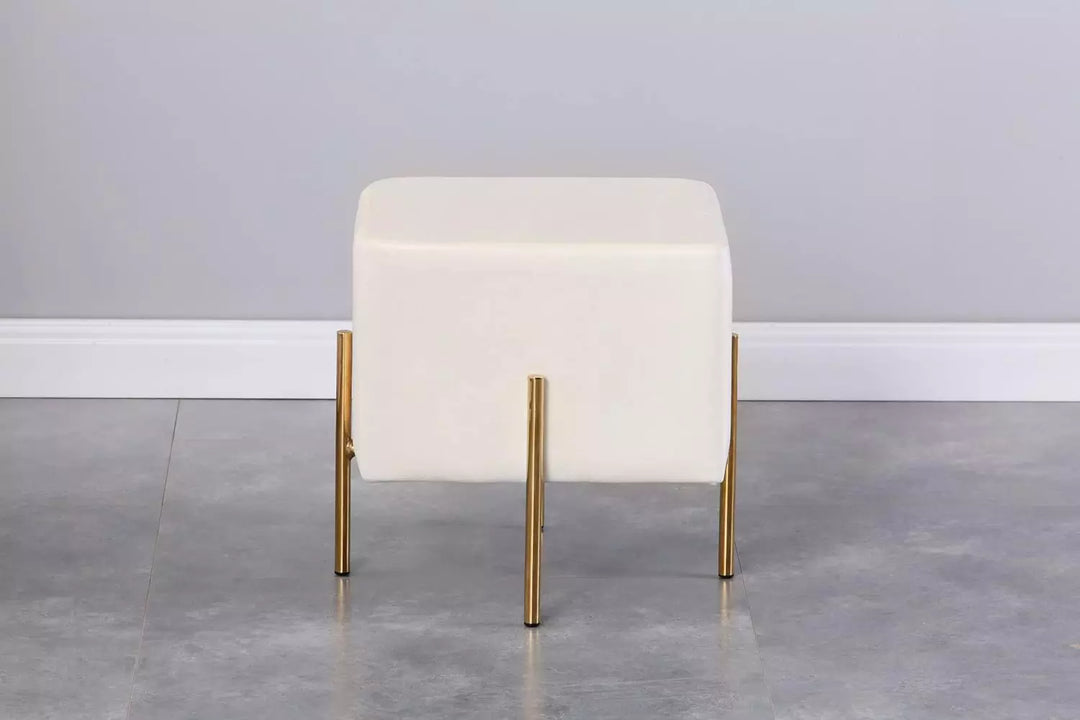 Set of 2 Velvet Ottoman Stool, Modern Gold Vanity Stool Square, Cream