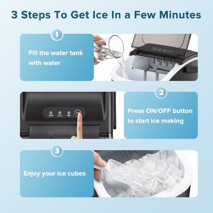 Portable Ice Maker: 26Lbs/24H, 9 Cubes in 6 Mins