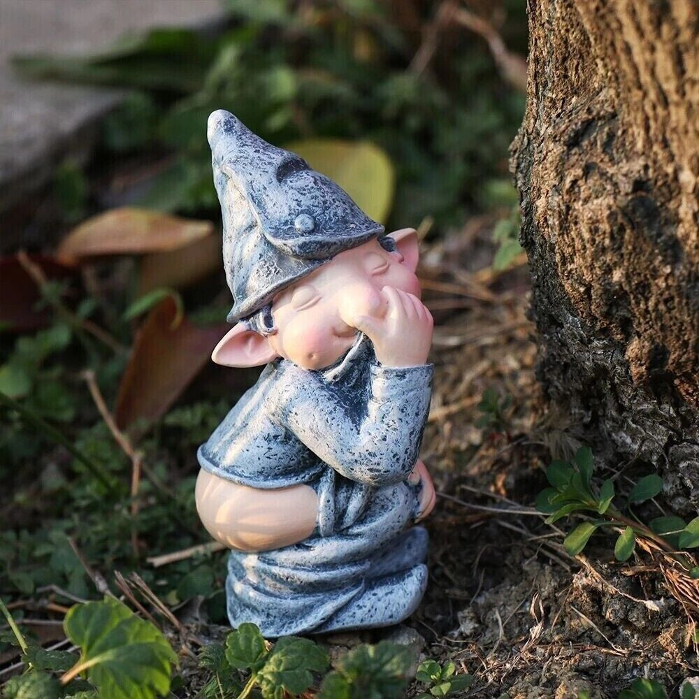 Naughty Gnome Miniature Resin Statue: Funny Pooping Dwarf