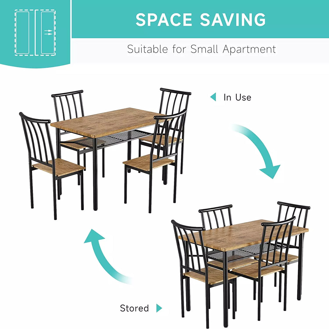 Dining Table Set for 4, Modern Indoor Rectangular 5-Piece Dining Table