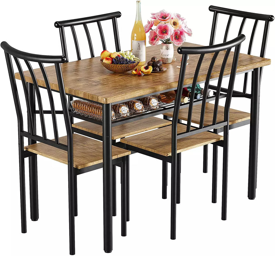 Dining Table Set for 4, Modern Indoor Rectangular 5-Piece Dining Table