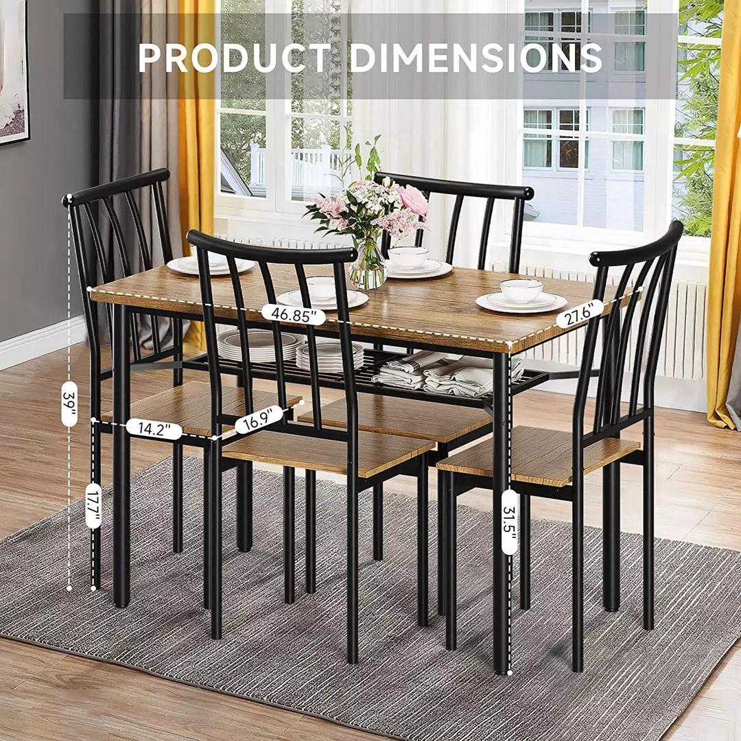 Dining Table Set for 4, Modern Indoor Rectangular 5-Piece Dining Table