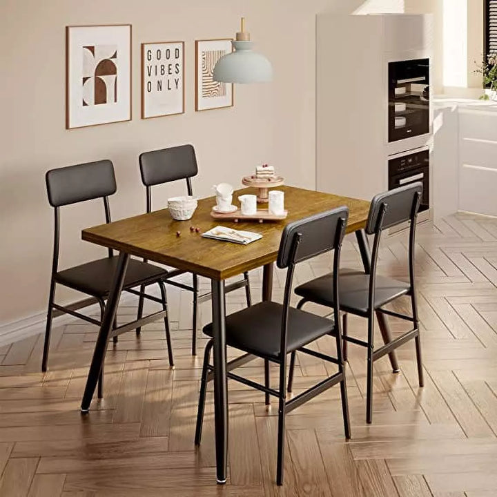 Dining Table Set for 4, Kitchen Dining Table with 4 Chairs, Brown