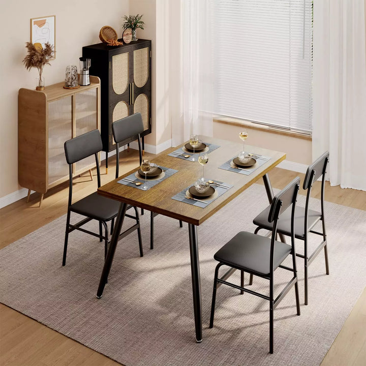 Dining Table Set for 4, Kitchen Dining Table with 4 Chairs, Brown