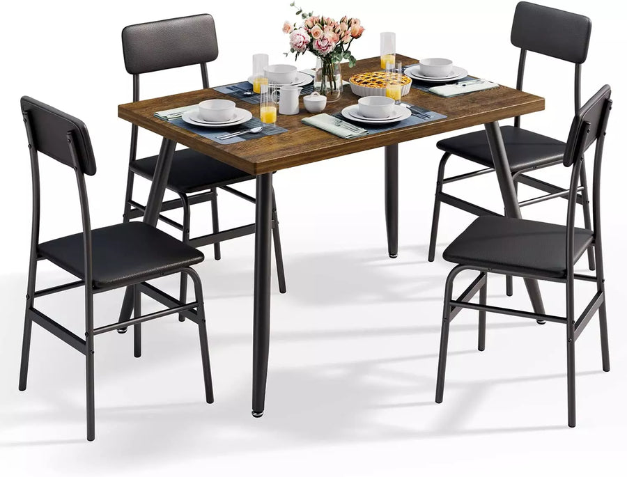 Dining Table Set for 4, Kitchen Dining Table with 4 Chairs, Brown