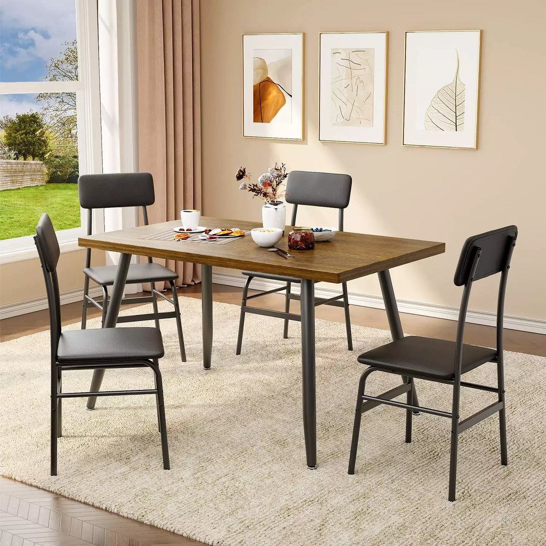 Dining Table Set for 4, Kitchen Dining Table with 4 Chairs, Brown