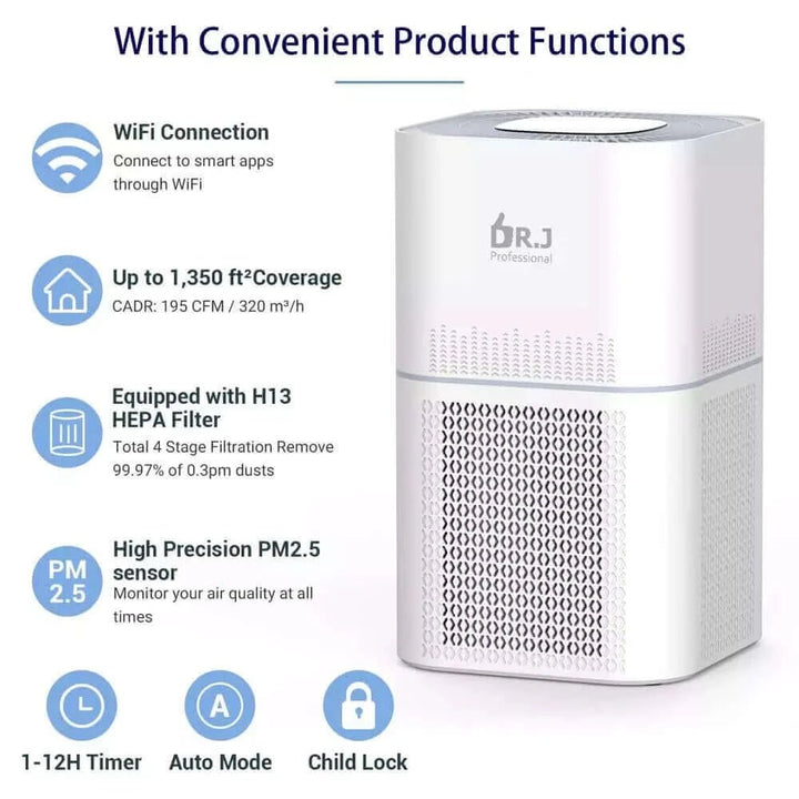 DR. J Professional Smart WiFi HEPA Air Purifier for Home up to 1350ft