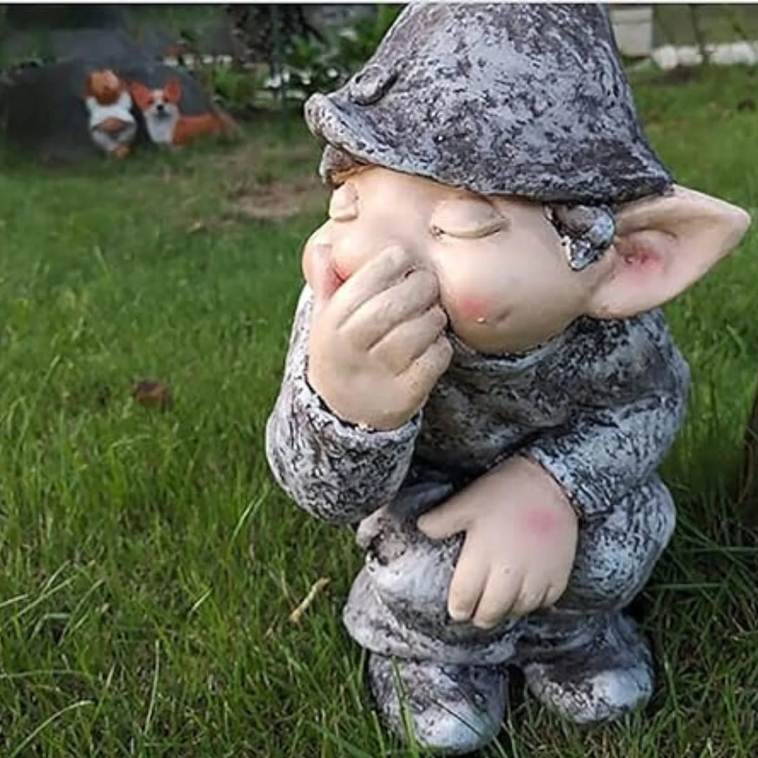 Naughty Gnome Miniature Resin Statue: Funny Pooping Dwarf