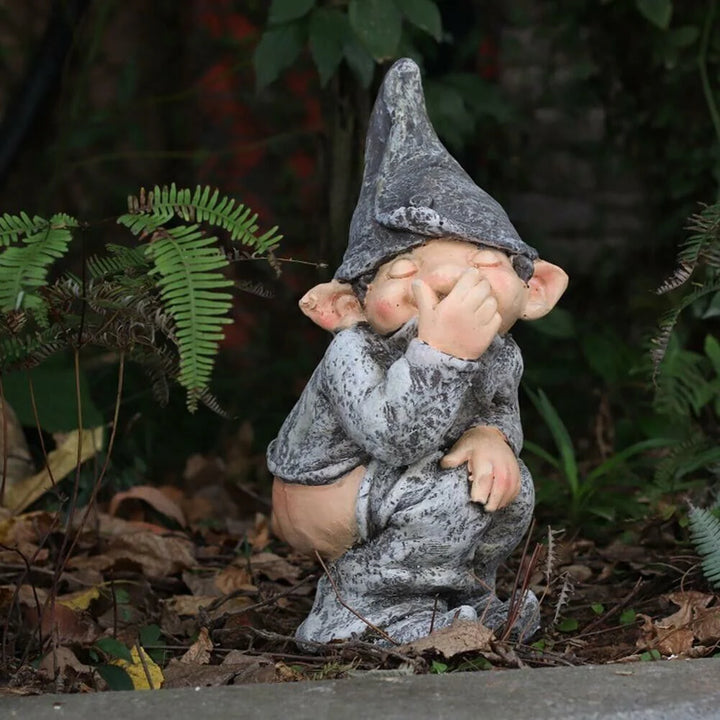 Naughty Gnome Miniature Resin Statue: Funny Pooping Dwarf