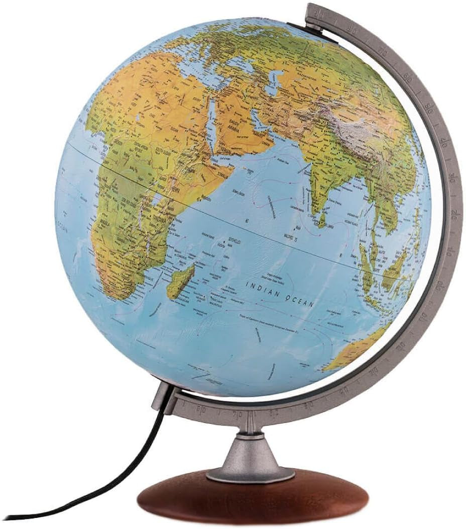 Tactile Relief Globe, 12" Illuminated Blue Ocean Style World Globe