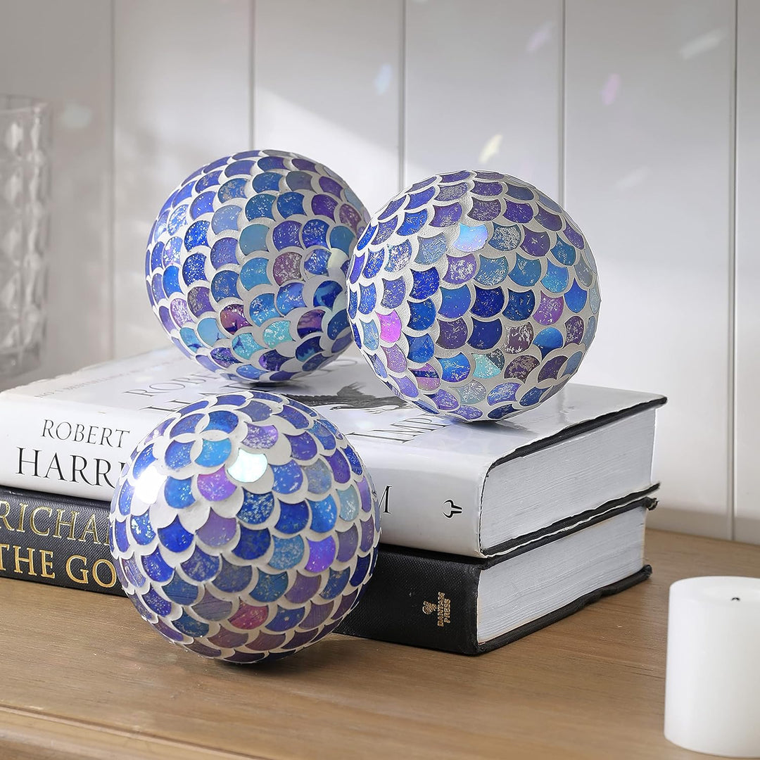 Set of 3 Decorative Balls, Glass Mosaic Spheres, Table Decoration