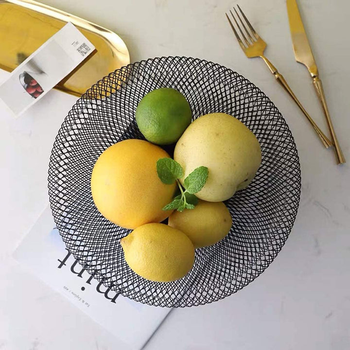 Metal Mesh Fruit Basket, Black Round Decorative Fruit Bowl