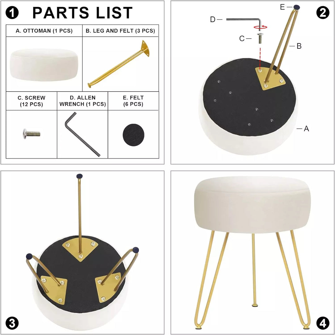 Multifunctional Vanity Stool - Footstool with Golden Metal Leg