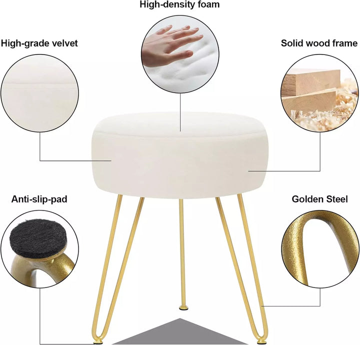 Multifunctional Vanity Stool - Footstool with Golden Metal Leg