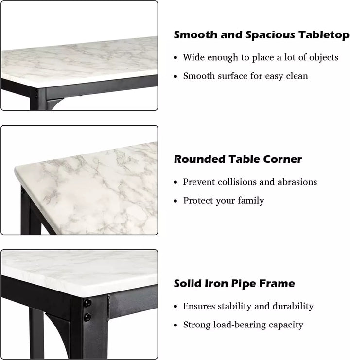 Dining Table and Chairs Set with Faux Marble Tabletop (White & Black)