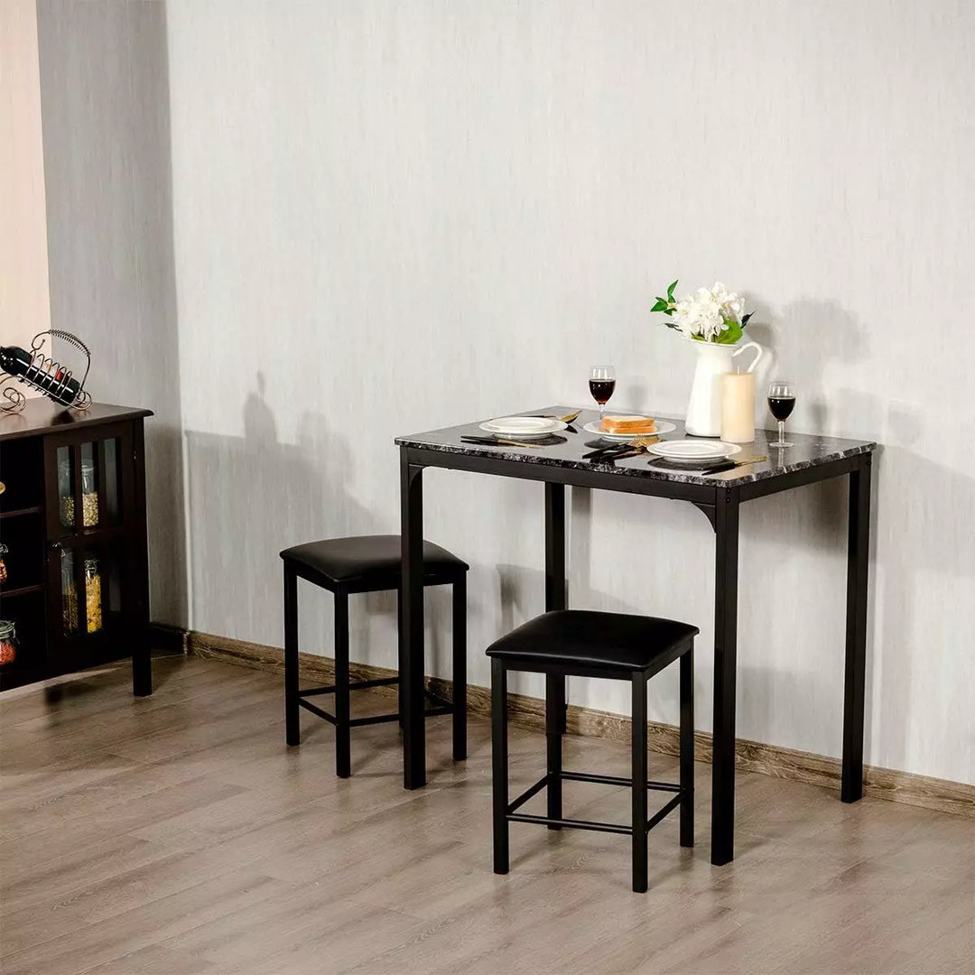 Dining Table and Chairs Set with Faux Marble Tabletop (Black)