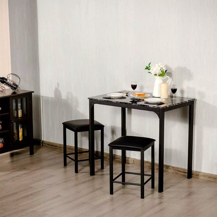 Dining Table and Chairs Set with Faux Marble Tabletop (Black)