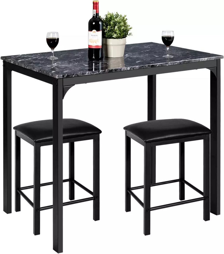 Dining Table and Chairs Set with Faux Marble Tabletop (Black)