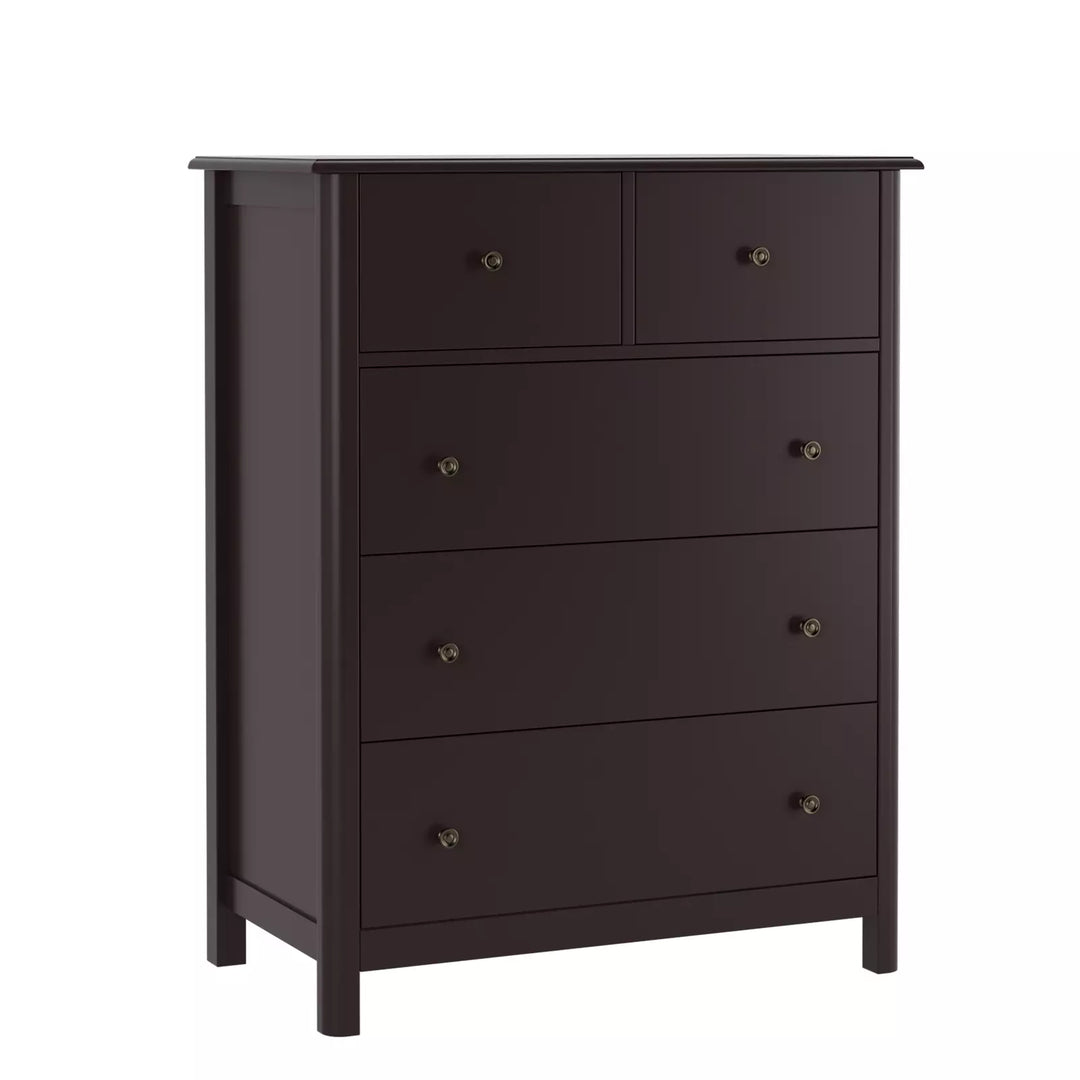 Horizontal Dresser, Brown Dresser of 5 Drawers for Bedroom