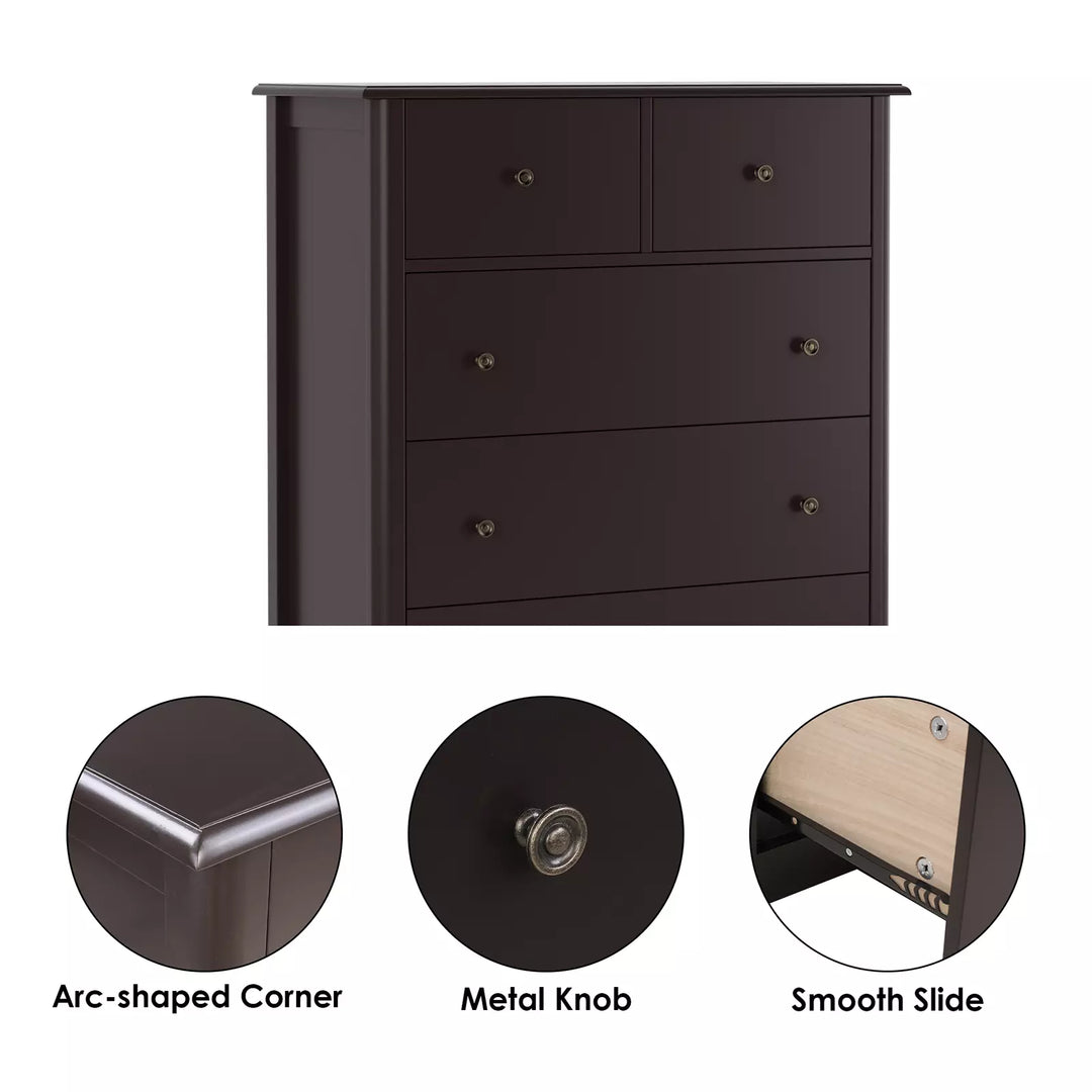 Horizontal Dresser, Brown Dresser of 5 Drawers for Bedroom