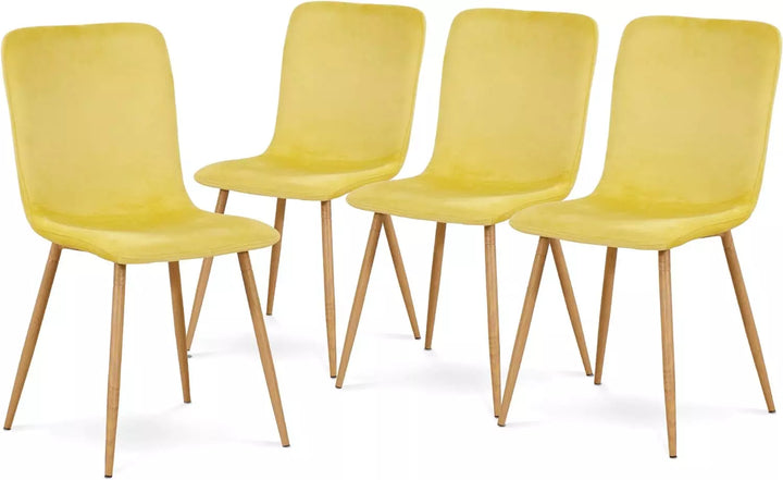 Accent Chairs Set of 4, Velvet Dining Chairs, Mid Century, Yellow