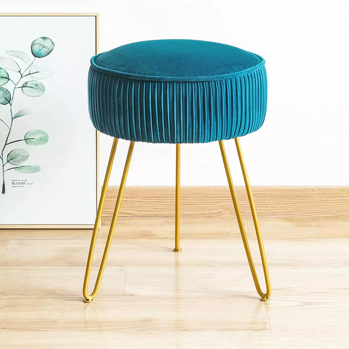 Velvet Upholstered Vanity Stool with Metal Legs for Living Room