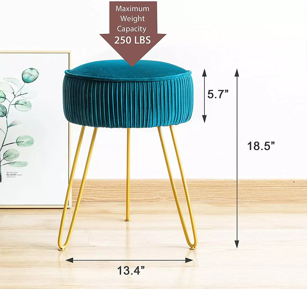 Velvet Upholstered Vanity Stool with Metal Legs for Living Room