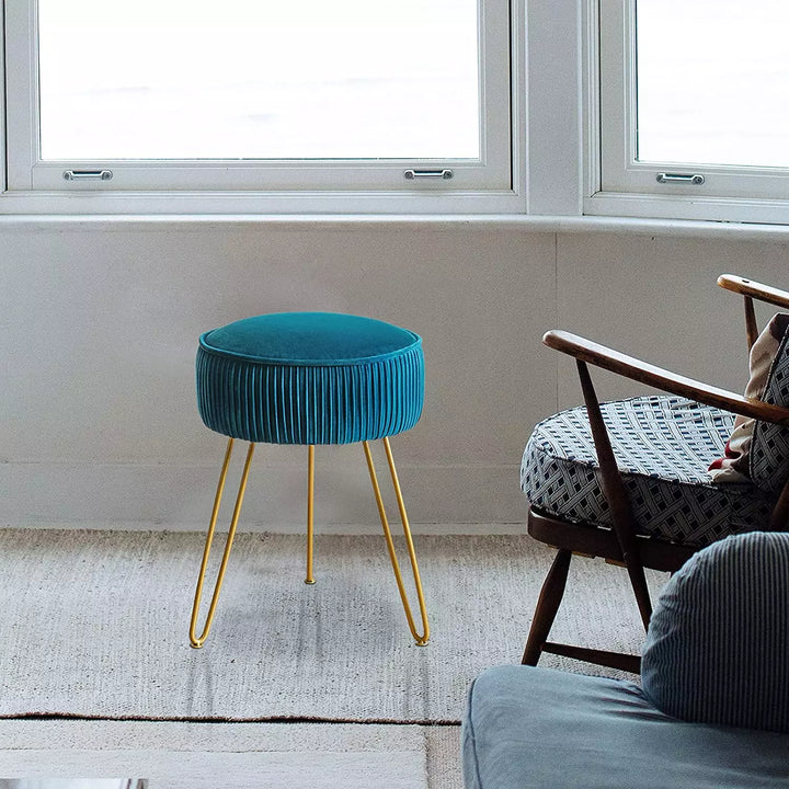 Velvet Upholstered Vanity Stool with Metal Legs for Living Room